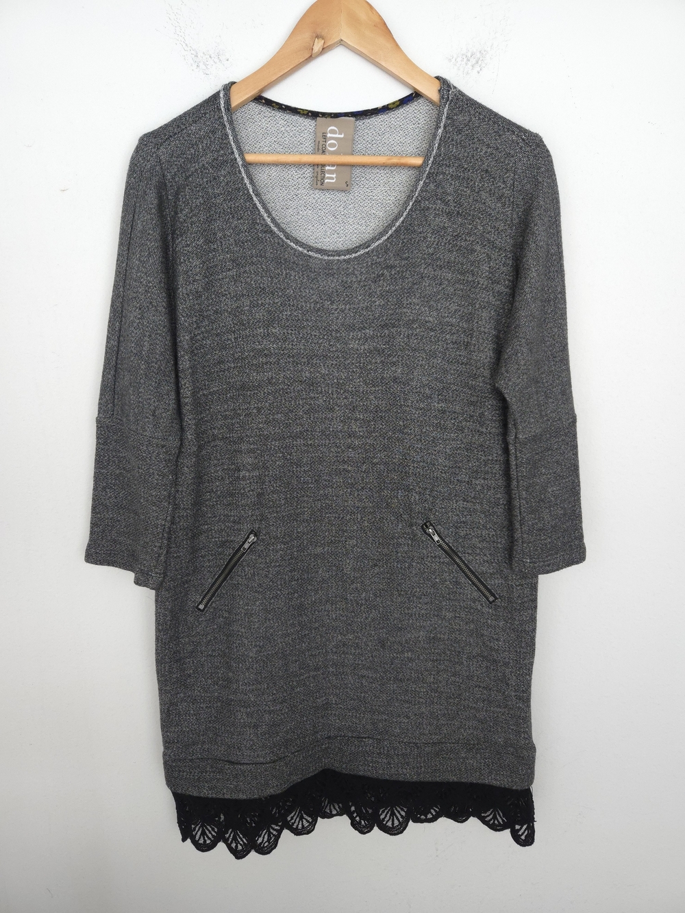 dolan Left Coast Fiona Gray Knit Sweater Dress with Lace Hem